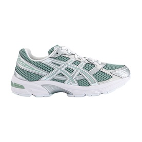 Asics Gel-1130 trainer in Verdigris and Pure Silver, mesh upper with silver overlays, chunky white sole