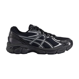 Asics black chunky sole trainer with silver mesh detailing, black laces and moulded rubber outsole