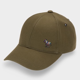 Paul Smith Access military green cotton cap with embroidered multicolour zebra logo on front panel and curved brim
