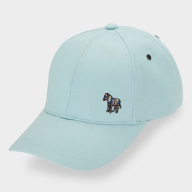 Paul Smith Access Zebra Logo Cap in light blue cotton with multicolour zebra embroidery, curved visor, panelled crown and adjustable strap
