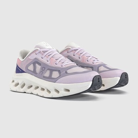 On Running trainers in Orchid Ivory, lavender and grey mesh upper with navy heel detail and chunky white cloud sole.