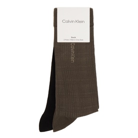 Calvin Klein Socks olive green and black crew socks two-pack, with ribbed texture detail, displayed flat on white background
