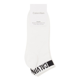 Calvin Klein Socks Two-Pack Logo Quarter Socks in white with contrast black Calvin Klein logo lettering at cuff