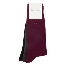 Calvin Klein Socks dark purple multi-pack, three-pair set including burgundy, grey, and black crew-length socks with CK logo