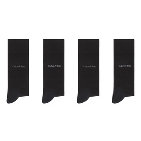 Calvin Klein Socks black crew socks 4-pack with embroidered logo, laid flat on white background