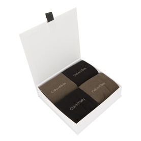 Calvin Klein Socks Olive Green multi-pack gift set, four pairs of socks in dark tones presented in an open white gift box.