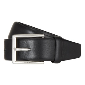 Gant black leather belt with silver-tone square buckle, smooth finish, GANT engraved hardware detail