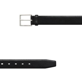 Gant black leather belt with silver-tone rectangular buckle and punched holes, shown in two angles