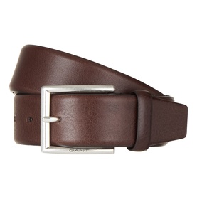 Gant rich brown leather belt with silver-tone rectangular buckle and embossed logo detail