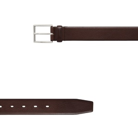 Gant rich brown leather belt with silver-tone rectangular buckle, shown from two angles highlighting texture and punched holes.