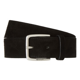 Gant black suede leather belt with silver-tone square buckle, GANT logo embossed on strap