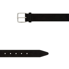 Gant black suede leather belt with silver-tone rectangular buckle, shown in full length and detail views
