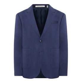 Gant Patch Pocket Single-Breasted Blazer in Evening Blue, notch lapel, front button fastening, two patch pockets, curved hem