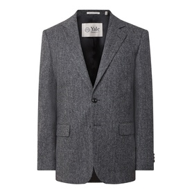 Gant black grey herringbone wool blazer with two-button front, notch lapels, and patch pockets