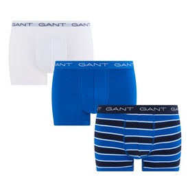 Gant Boxers 3Pk in nautical blue, white, and navy stripe, with branded elastic waistbands. Cotton blend, set of three.