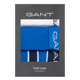 Gant Nautical Blue Cotton Stretch Trunk 3-Pack in white, blue, and navy, boxed set with branded waistbands