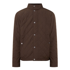 Gant Classic Quilted Jacket in black brown with funnel neck, diagonal quilting, snap button fastenings, and side pockets.
