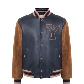 Varsity Logo Leather Bomber Jacket
