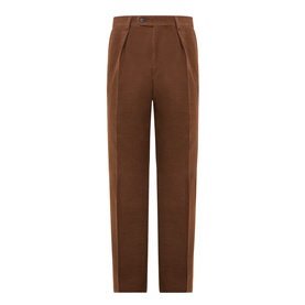 Gant Mahogany Brown wool casual trousers with pleat front detail and straight leg cut, flat lay view