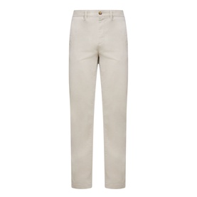 Gant Clay Beige cotton chino trousers with belt loops, zip fly, and gold-tone button waistband fastening