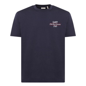 Gant Crew Neck T in Evening Blue cotton, with small chest logo graphic and crew neckline