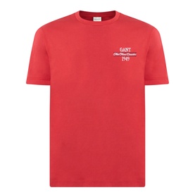 Gant 1949 Logo T-Shirt in Maple Fire, red crew neck cotton tee with short sleeves and embroidered chest logo detail