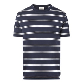 Gant Pima Striped T-Shirt in Evening Blue, crew neck, short sleeves, white horizontal stripes, straight hemline, 100% cotton