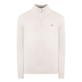 Gant Shield Half-Zip Sweater in clay beige, high neckline, half-zip fastening, long sleeves, ribbed trims, embroidered shield logo