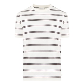Gant Crew Neck T-shirt in cream with navy and burgundy horizontal stripes, short sleeves, and ribbed collar