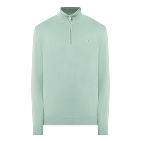 Gant Shield Logo Half-Zip Sweatshirt in Surplus Mint, funnel neck, half-zip placket, ribbed trims, chest logo embroidery