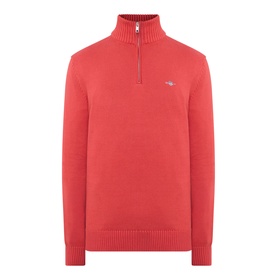 Gant Maple Fire cotton half-zip jumper with ribbed cuffs, hem and stand collar, silver zip detail and embroidered logo