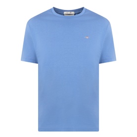 Gant Shield Logo T-Shirt in Blue Horizon, crew neck, short sleeves, small shield logo on chest, straight hemline