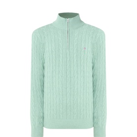 Shield Logo Half-Zip Cable Knit Sweater