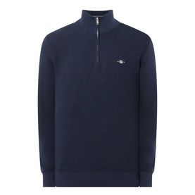 Gant Shield Half-Zip Textured Sweater in Evening Blue, waffle knit cotton with half-zip neck, ribbed trims and embroidered shield logo