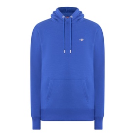 Gant Shield Drawstring Hoodie in Crisp Blue with kangaroo pocket, drawstring hood, ribbed trims and embroidered shield logo.