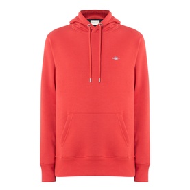 Gant Shield Drawstring Hoodie in Maple Fire, kangaroo pocket, drawstring hood, ribbed trims and embroidered shield logo