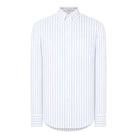 Gant Archive Oxford Striped Shirt in cream, long sleeves, button-down collar, chest pocket, blue pinstripe pattern