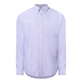 Gant Reg Shirt in crisp blue with pink and white vertical stripes, button-down collar, chest pocket, long sleeves