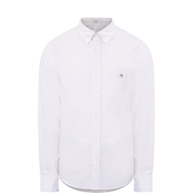 Classic Oxford Stripe Shield Logo Casual Shirt