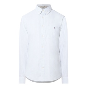 Gant Shield Logo Striped Shirt in Surplus Mint, button-down collar, long sleeves, shield logo, curved hemline, 100% cotton