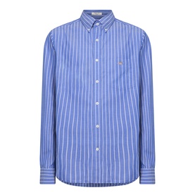 Gant Shield Logo Striped Casual Shirt in College Blue, long-sleeve cotton shirt with button-down collar and chest pocket embroidery