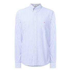 Gant Shield Logo Striped Shirt in college blue, button-down collar, long sleeves, small logo detail on chest pocket