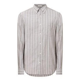 Gant Logo Striped Shirt in brown melange, long sleeves, button-down collar, chest pocket, vertical white stripe pattern