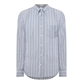 Gant Logo Striped Shirt in dark indigo melange, 100% cotton, with button-down collar, chest pocket, and long sleeves