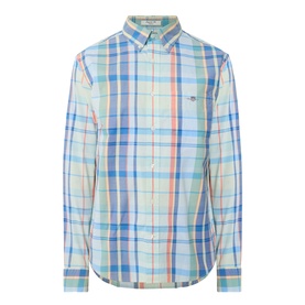 Gant Shield Logo Checked Casual Shirt in Misty Mint, long-sleeve regular fit with button-down collar and patch chest pocket