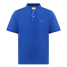 Gant Contrast Collar Logo Polo Shirt in Crisp Blue, short sleeves, button fastenings, contrast collar, straight hemline