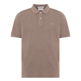 Gant Regular Polo in Dark Hazelnut Melange, short-sleeve piqu&eacute; with two-button placket and embroidered chest logo