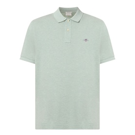Gant Regular Polo in Soft Green Melange, short sleeves, two-button placket, embroidered logo at chest, piqu&eacute; cotton fabric