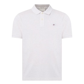 Gant Shield Logo Pique Polo Shirt in Glacier Melange, short sleeves, two-button polo collar, embroidered shield logo on chest