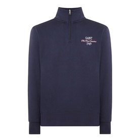 Gant evening blue half-zip sweatshirt with embroidered chest logo and ribbed collar, in cotton-polyester blend